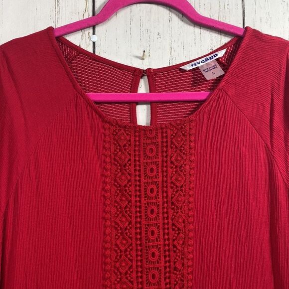 Peter Nygard Red Crochet Embroidered Slit Flared Sleeve Round Neck Blouse - Picture 4 of 16